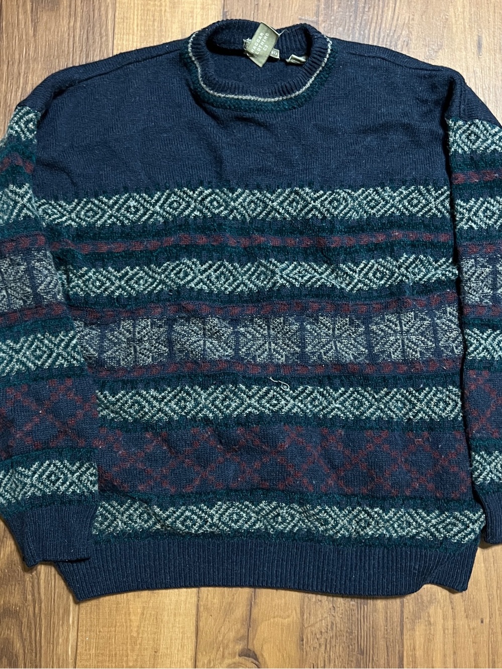 Vintage Haggar Sweater Men's Large Blue Geometric Pattern Knit Granola Grampa